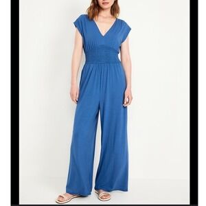 NEW Old Navy Defined Waist Jumpsuit Wide Leg Blue Plus 4X Smock 
Stretch Comfy